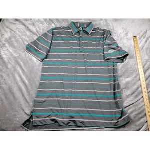 FJ Footjoy Polo Shirt Men's‎ XL teal, gray Striped Short Sleeve Golf Performance